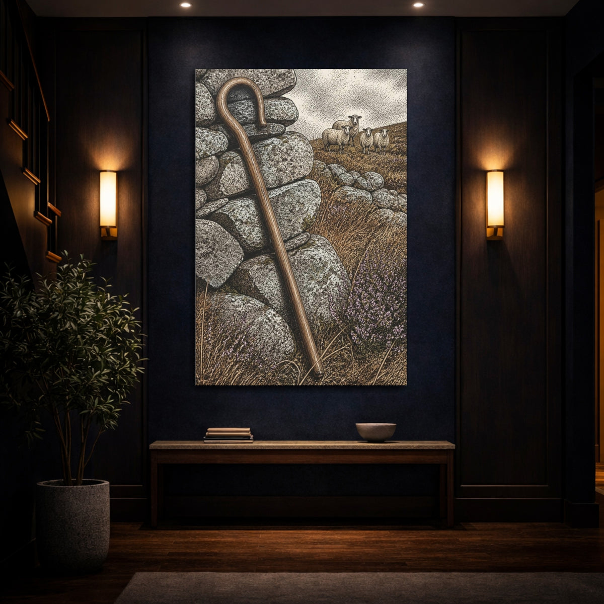 Mockup 4. Rustic Shepherd's Crook And Sheep shown as canvas print