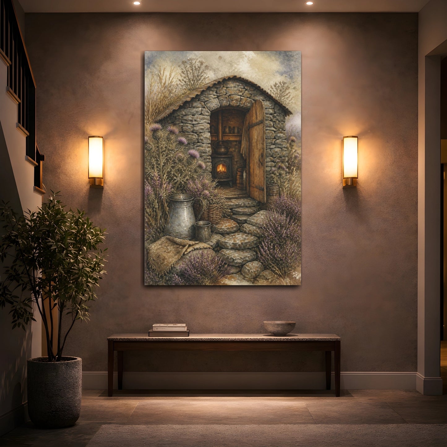 Mockup 2. Rustic Stone Shepherd Hut shown as canvas print