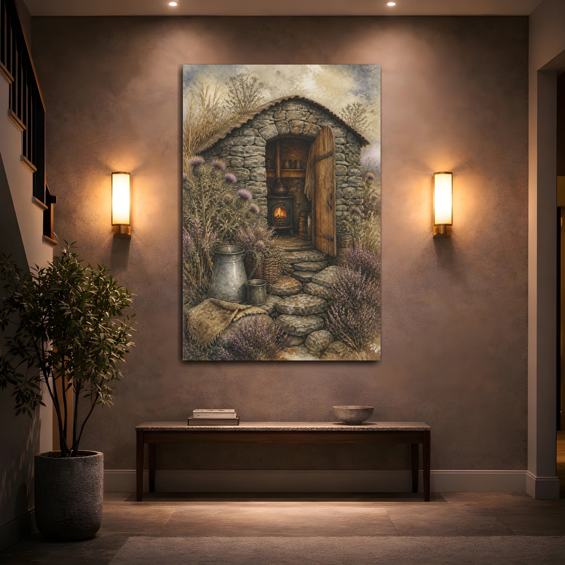 Mockup 2. Rustic Stone Shepherd Hut shown as canvas print