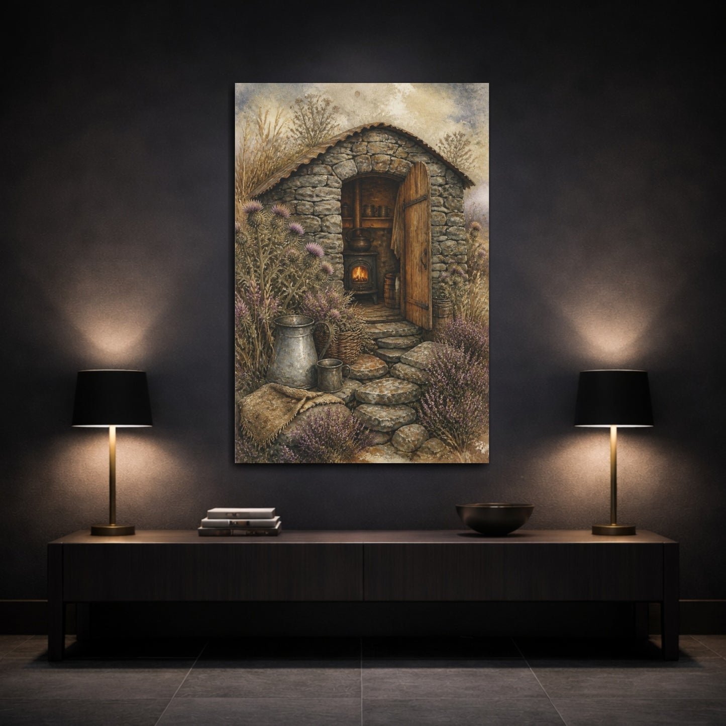 Mockup 3. Rustic Stone Shepherd Hut shown as canvas print