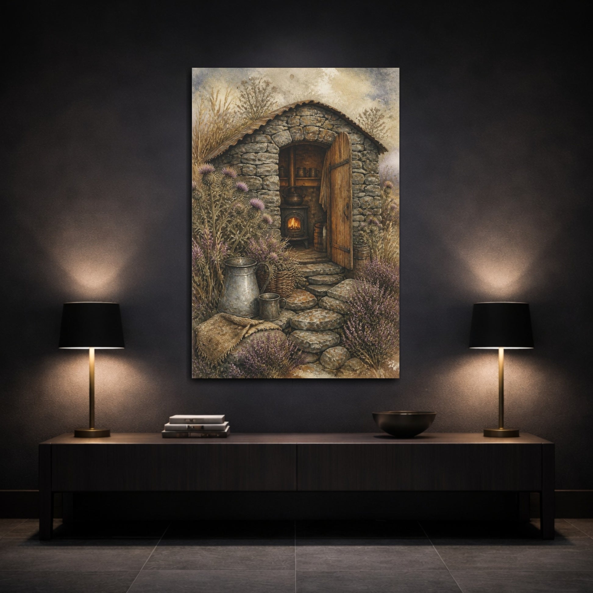 Mockup 3. Rustic Stone Shepherd Hut shown as canvas print