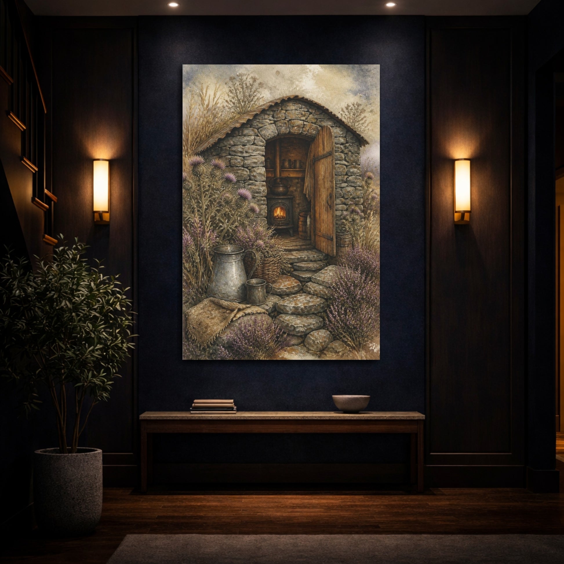Mockup 4. Rustic Stone Shepherd Hut shown as canvas print