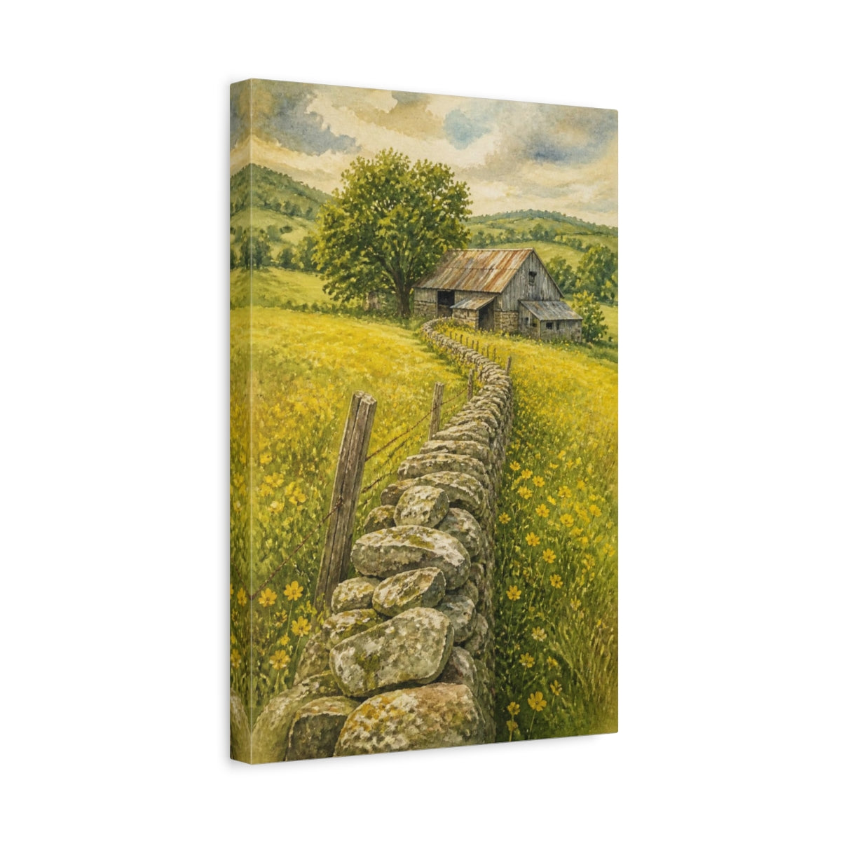 Side Mockup 4. Rustic Stone Wall Barn shown as canvas print