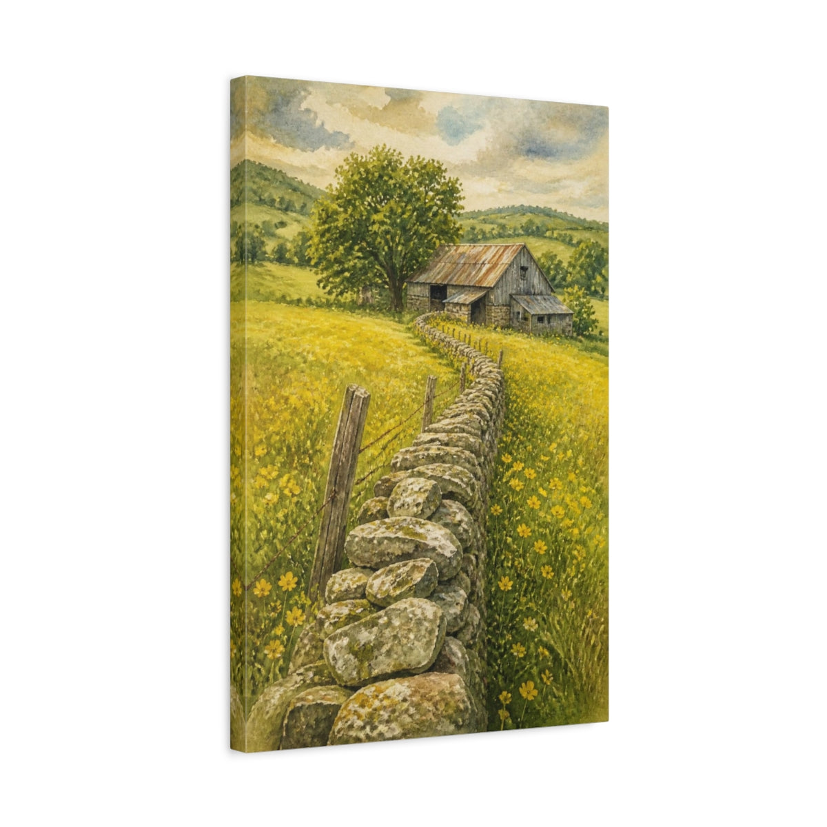 Side Mockup 3. Rustic Stone Wall Barn shown as canvas print