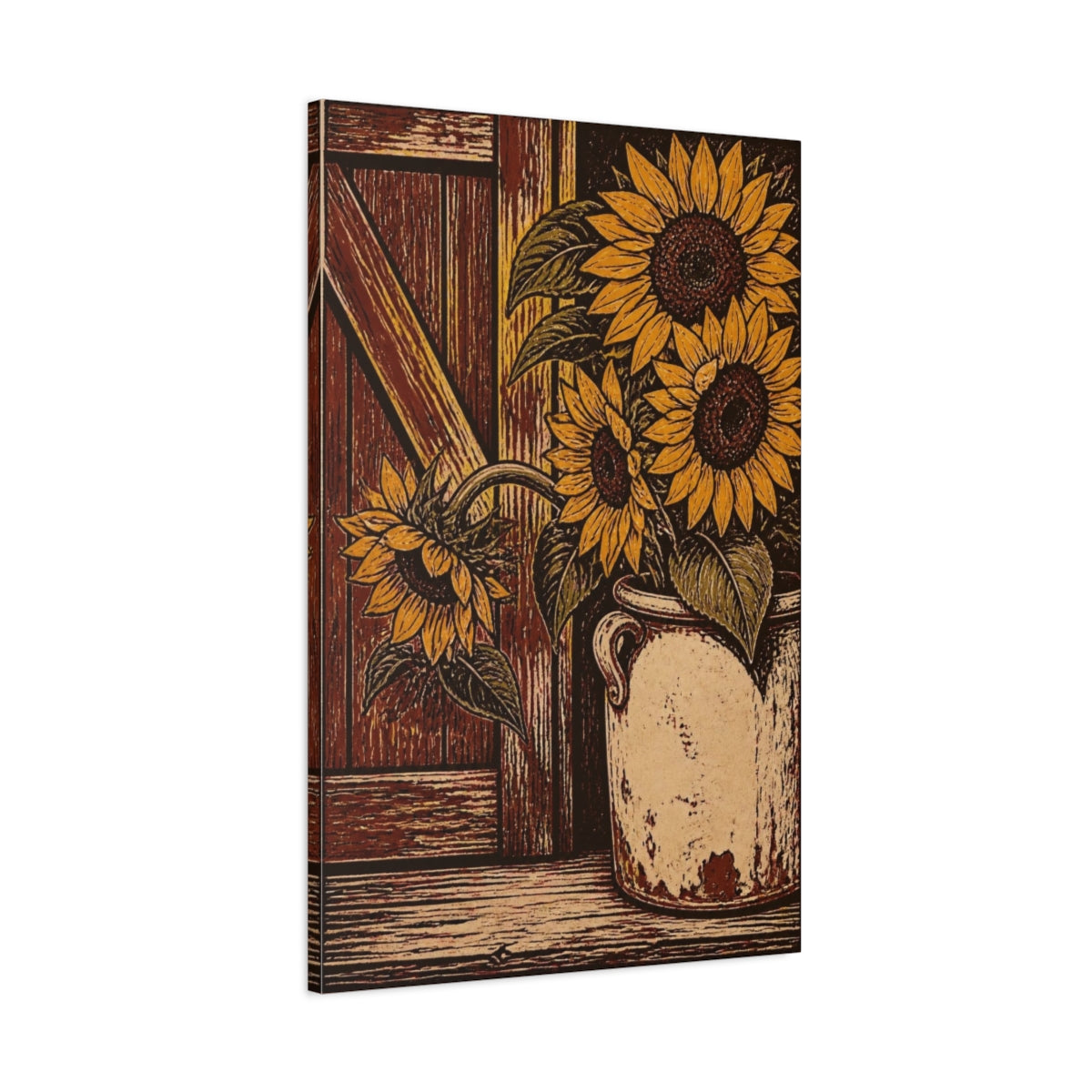 Main Mockup. Rustic Sunflower Crock shown as canvas print