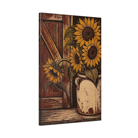 Main Mockup. Rustic Sunflower Crock shown as canvas print