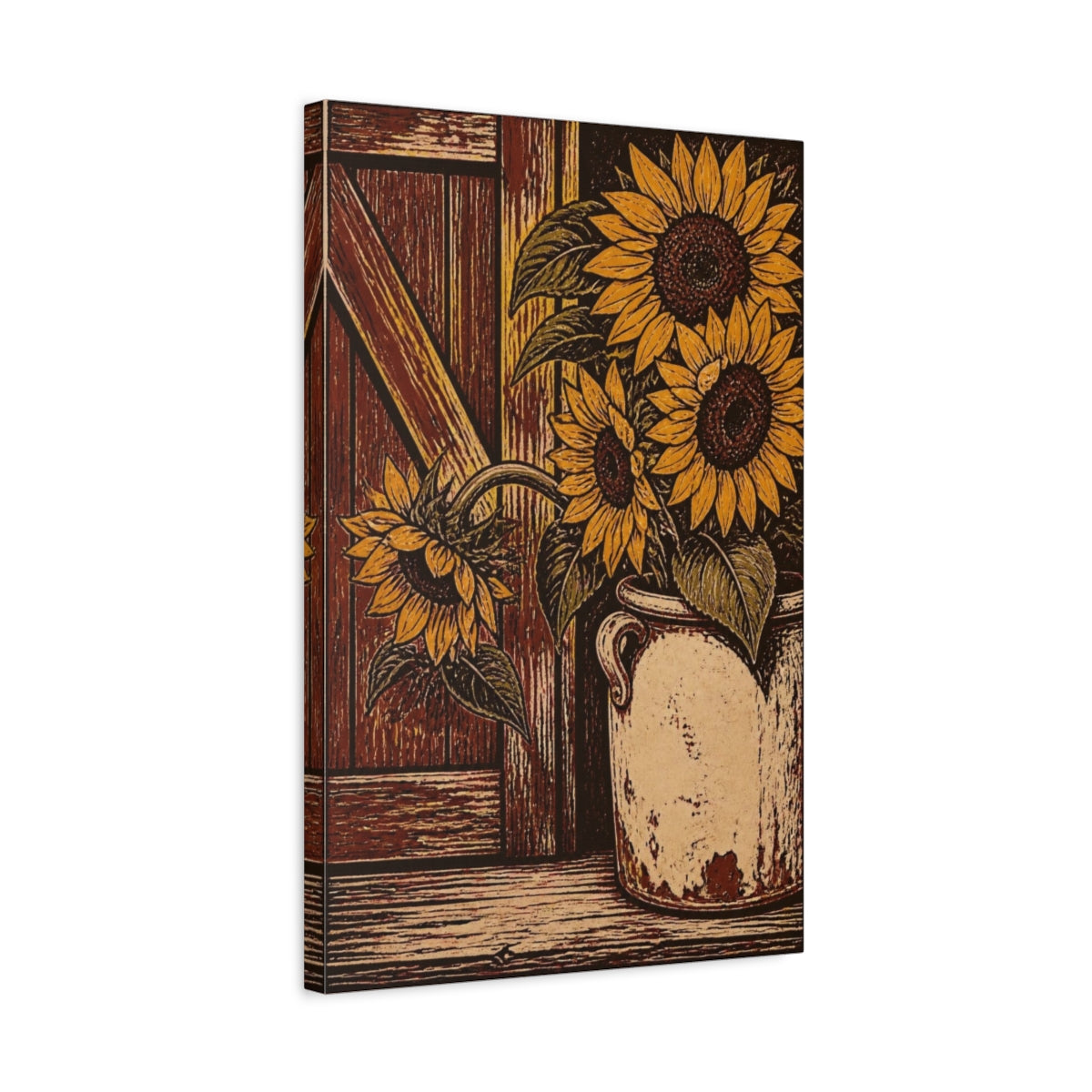 Side Mockup 3. Rustic Sunflower Crock shown as canvas print