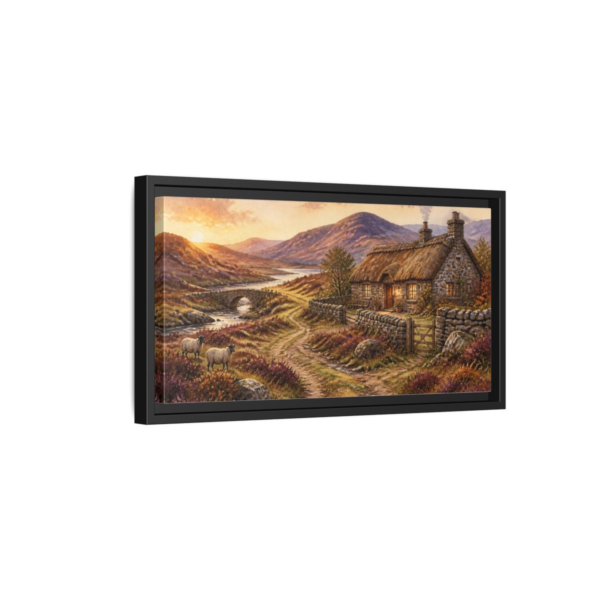 Side Mockup 8. Rustic Thatched Cottage Retreat shown as framed canvas print