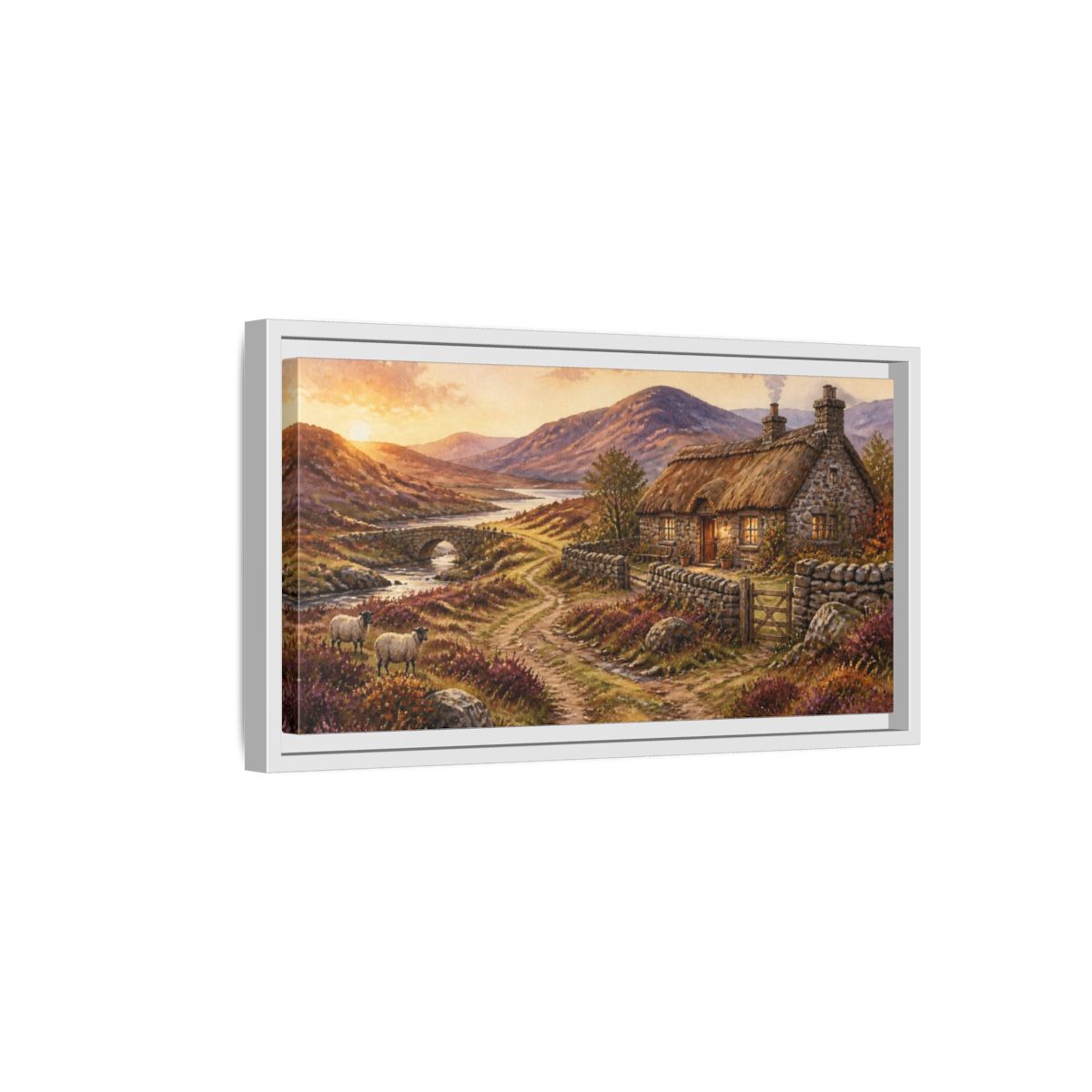 Side Mockup 6. Rustic Thatched Cottage Retreat shown as framed canvas print