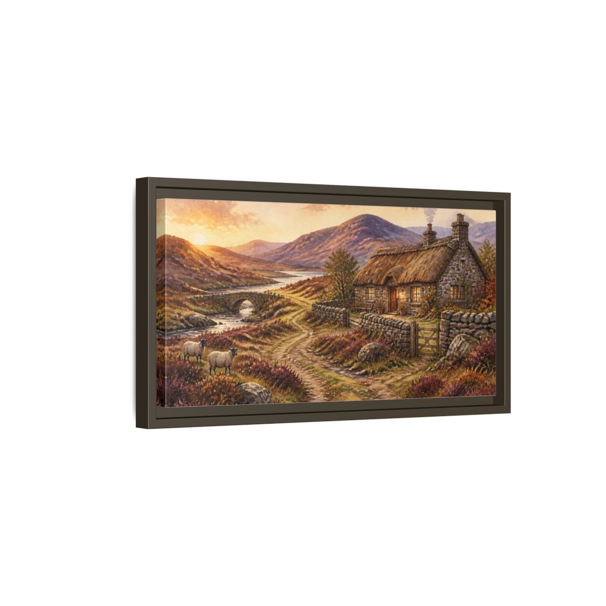 Side Mockup 7. Rustic Thatched Cottage Retreat shown as framed canvas print
