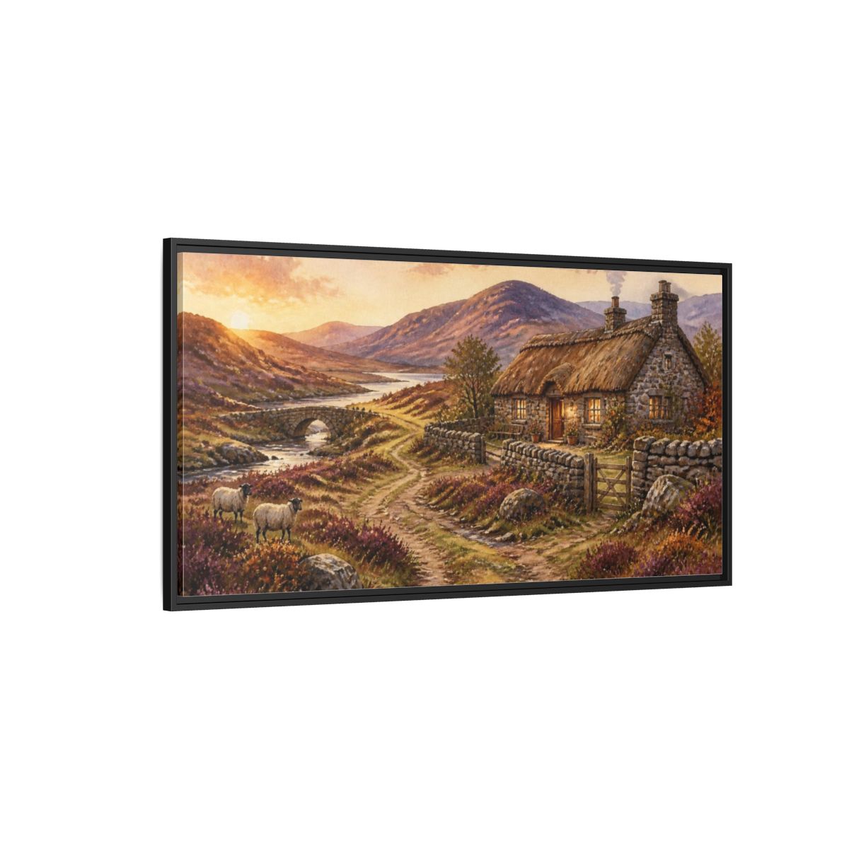 Side Mockup 5. Rustic Thatched Cottage Retreat shown as framed canvas print