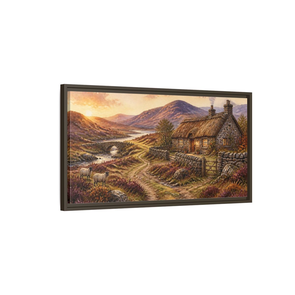Main Mockup. Rustic Thatched Cottage Retreat shown as framed canvas print