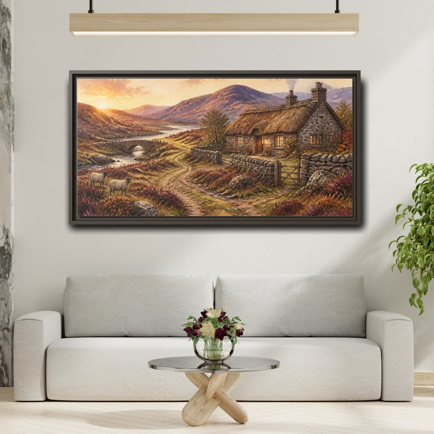 Mockup 2. Rustic Thatched Cottage Retreat shown as framed canvas print