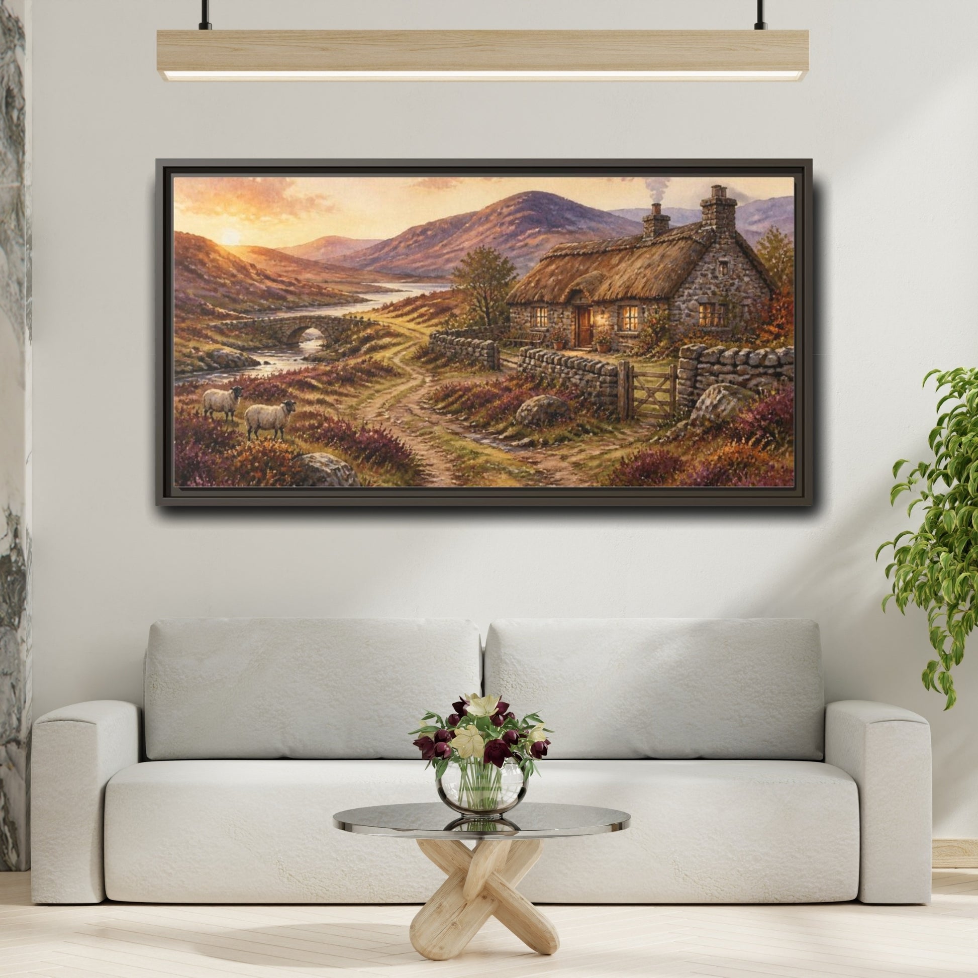Mockup 2. Rustic Thatched Cottage Retreat shown as framed canvas print