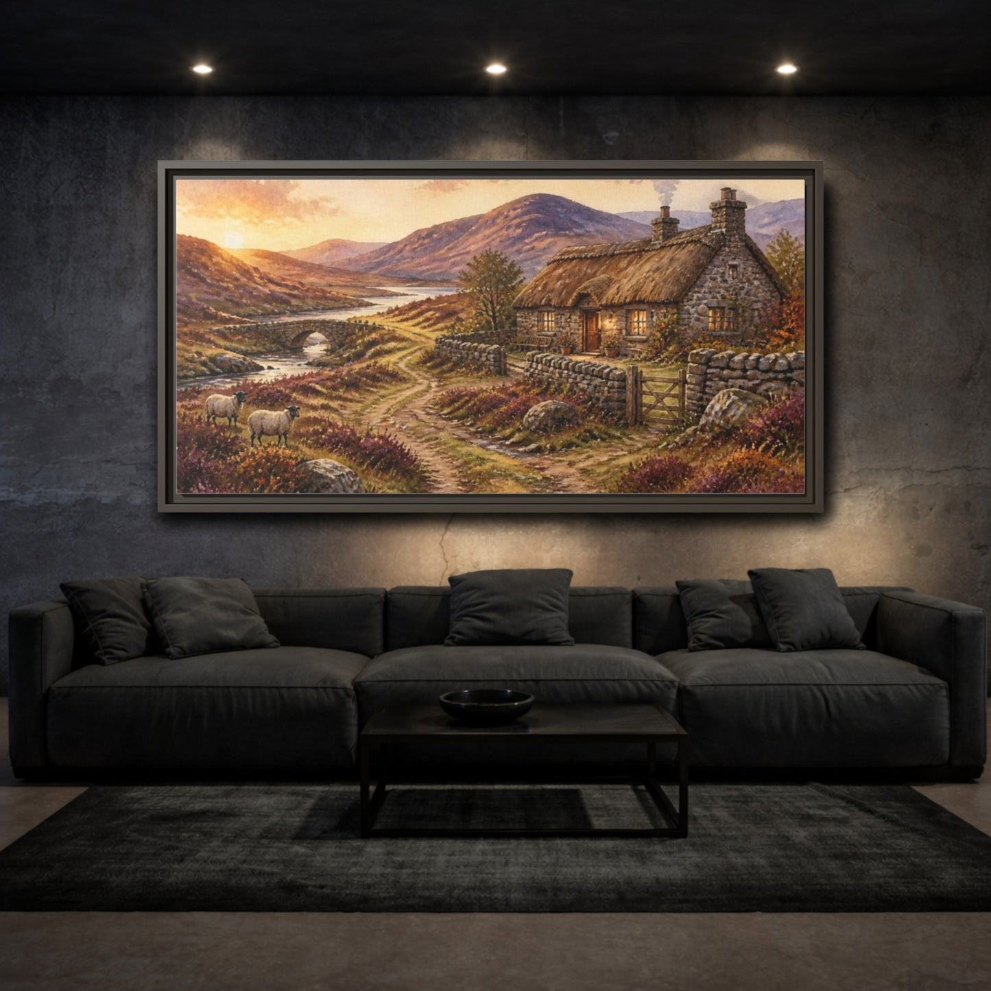 Mockup 3. Rustic Thatched Cottage Retreat shown as framed canvas print