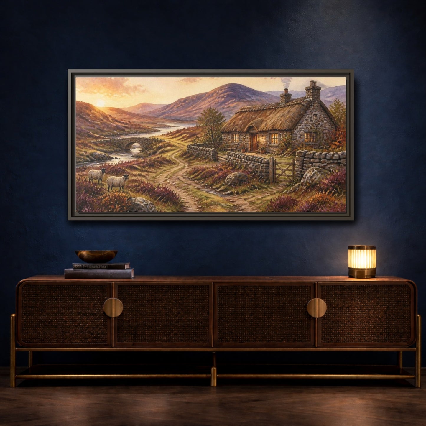 Mockup 4. Rustic Thatched Cottage Retreat shown as framed canvas print