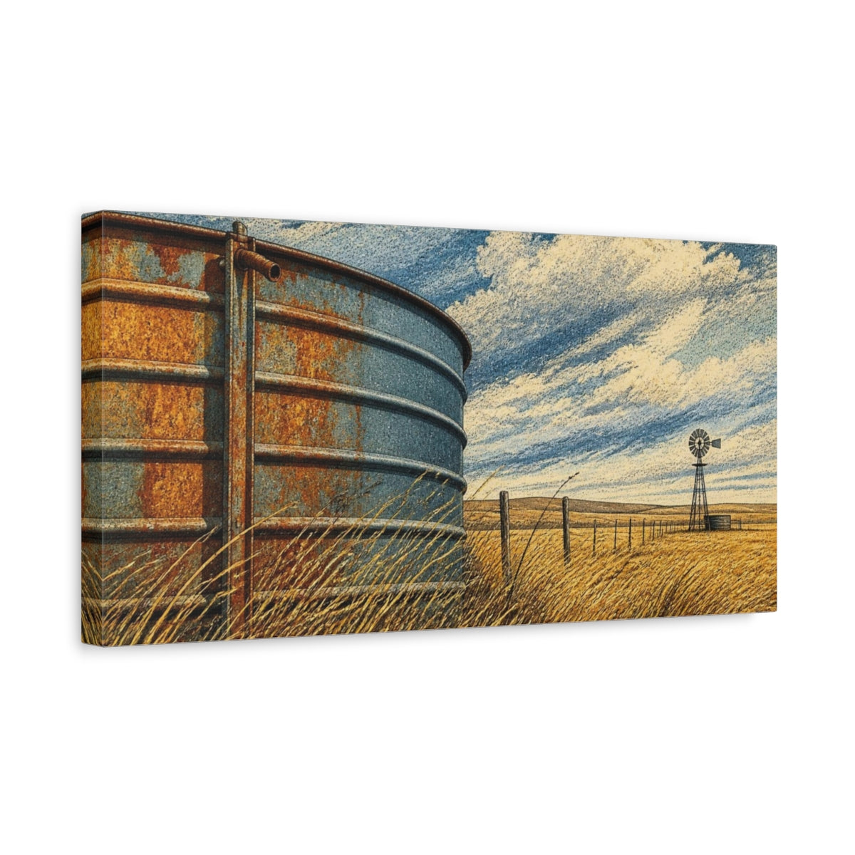 Side Mockup 3. Rustic Water Tank shown as canvas print