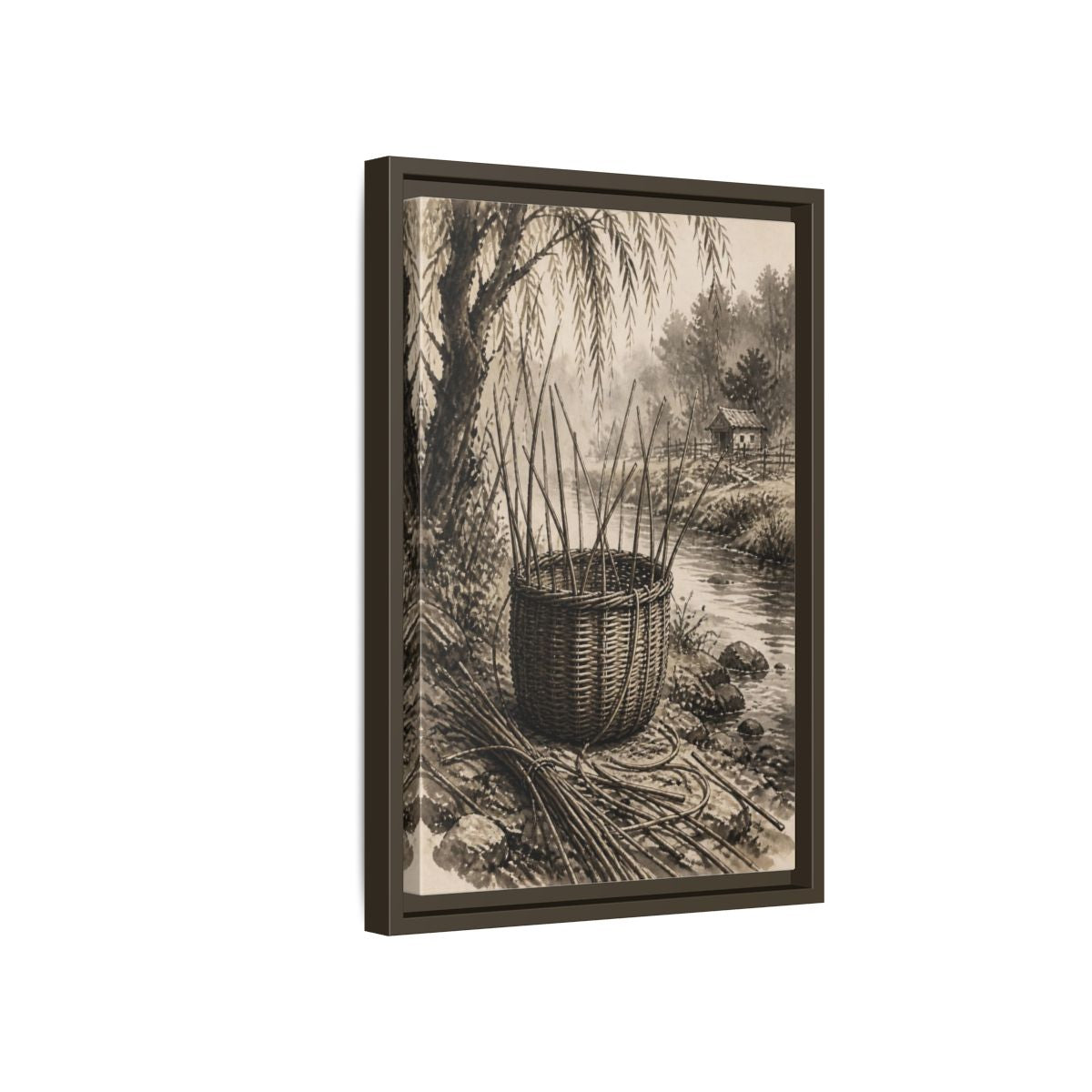 Side Mockup 5. Rustic Wicker Basket shown as framed canvas print