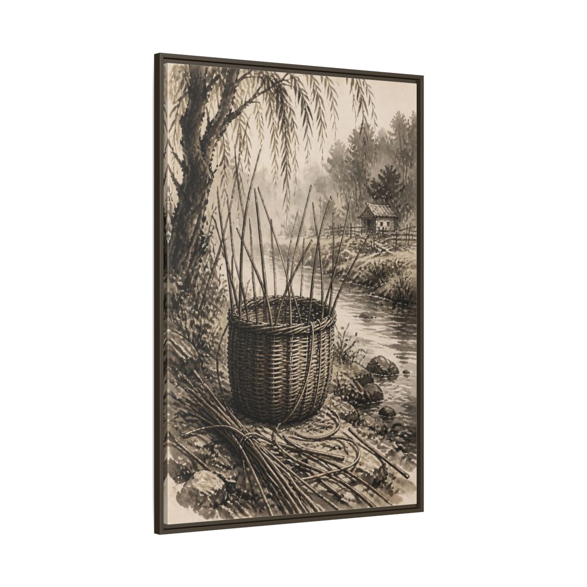 Side Mockup 8. Rustic Wicker Basket shown as framed canvas print