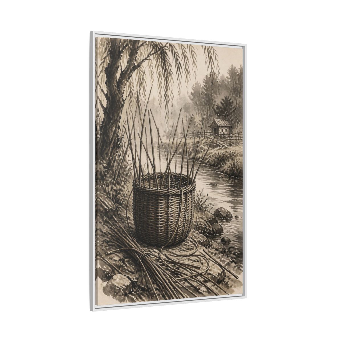 Side Mockup 7. Rustic Wicker Basket shown as framed canvas print