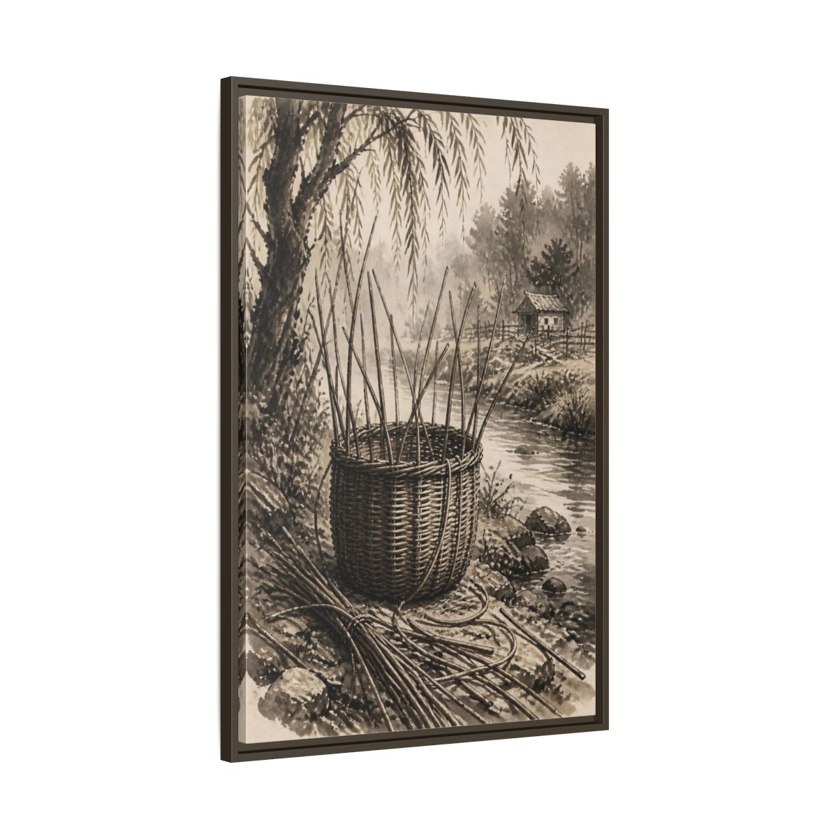 Main Mockup. Rustic Wicker Basket shown as framed canvas print