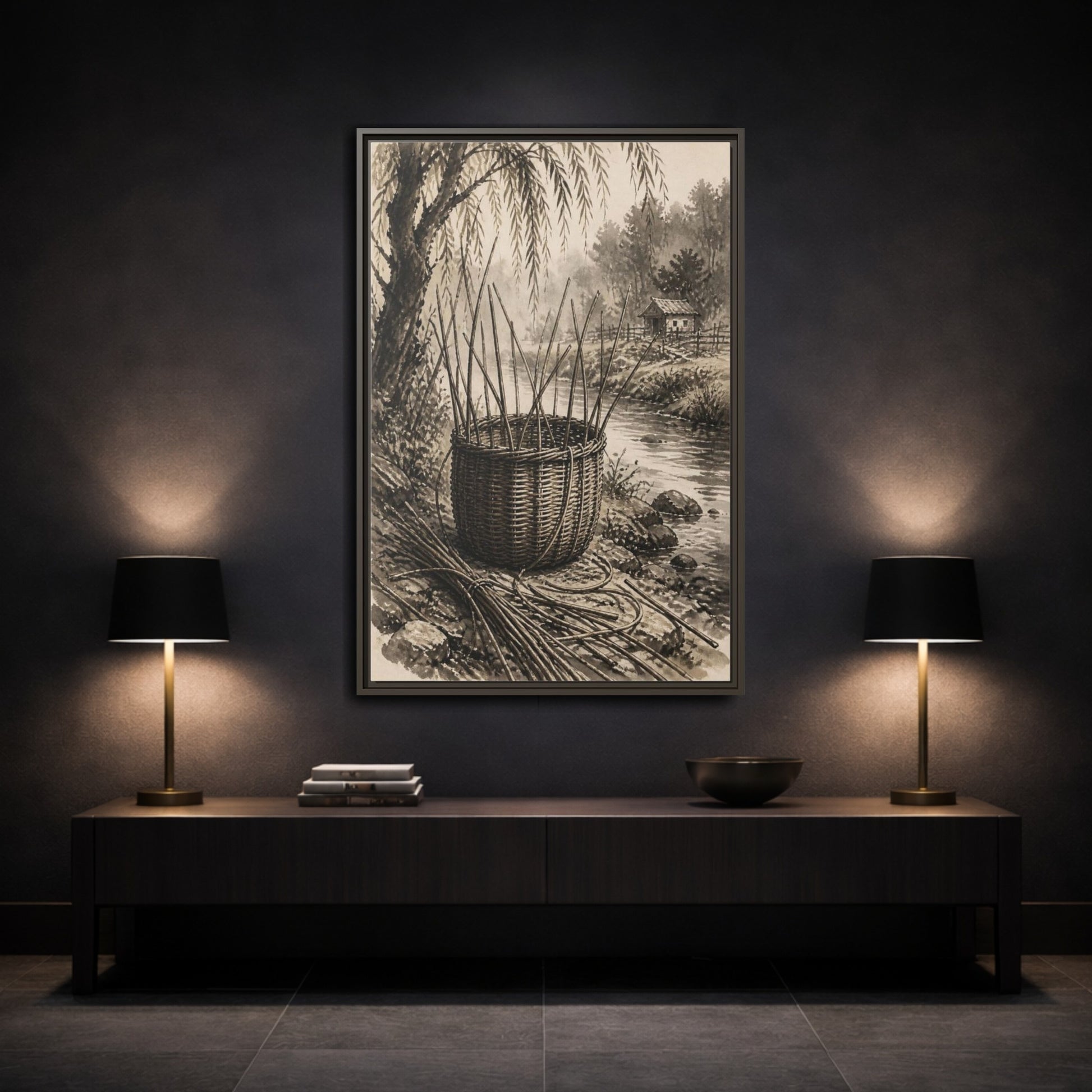 Mockup 3. Rustic Wicker Basket shown as framed canvas print