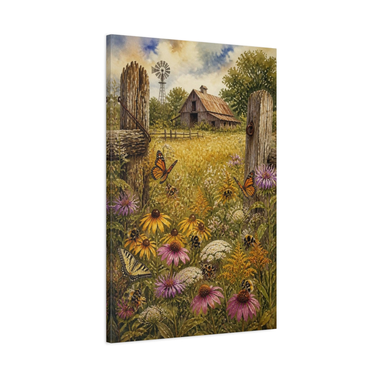 Main Mockup. Rustic Wildflower Meadow shown as canvas print