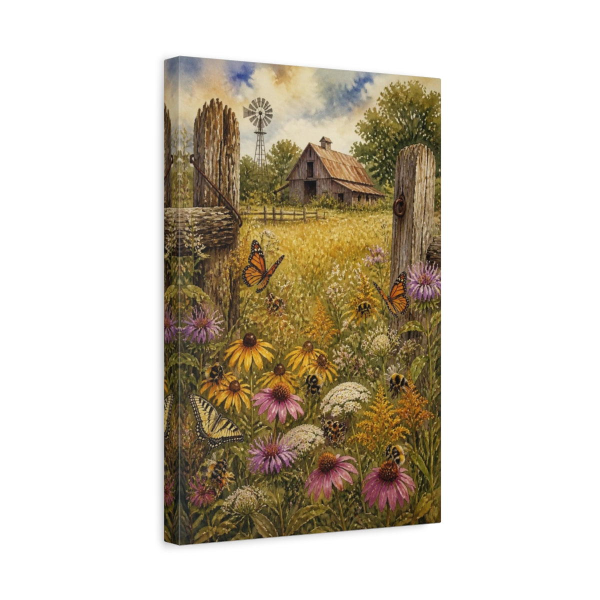 Side Mockup 4. Rustic Wildflower Meadow shown as canvas print