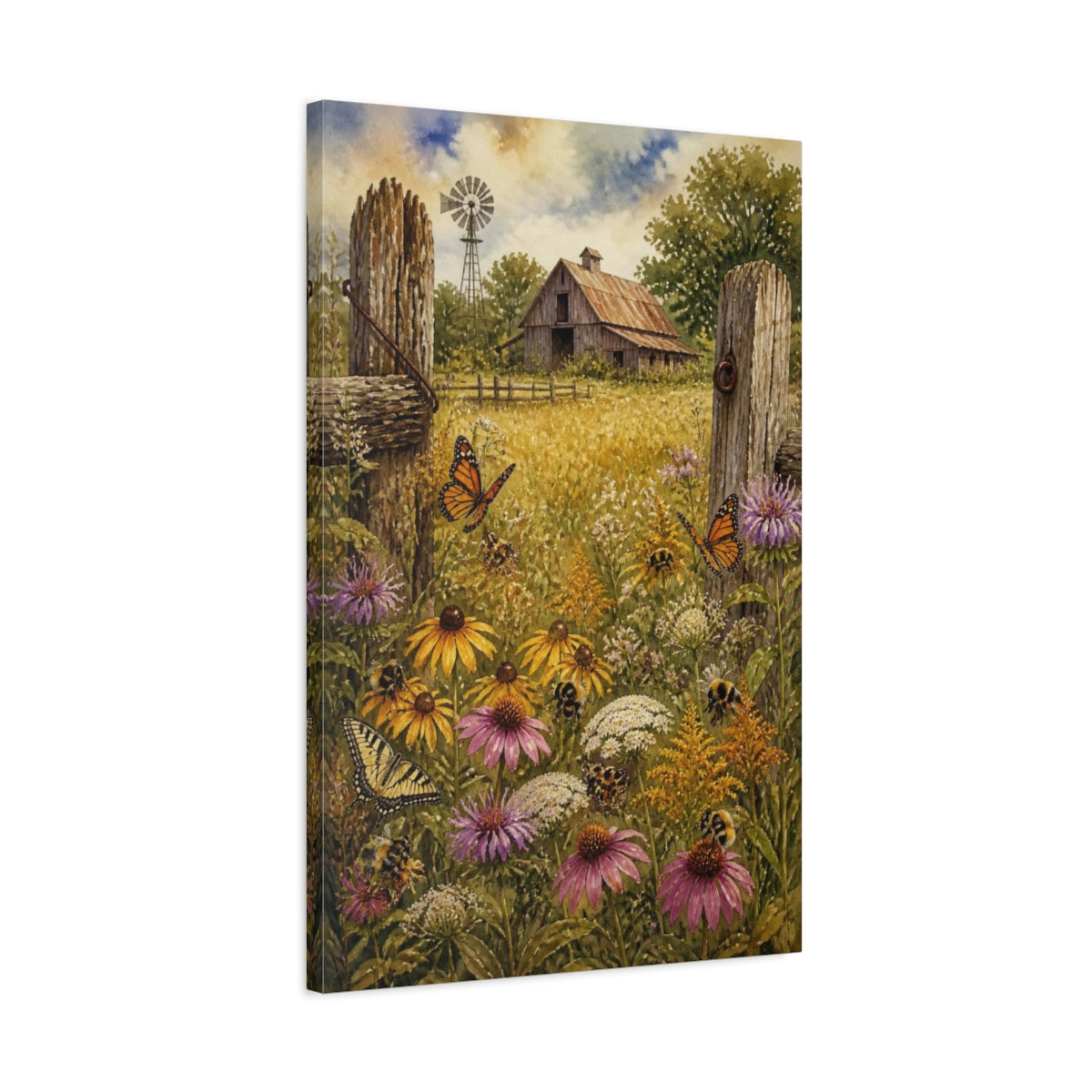Side Mockup 2. Rustic Wildflower Meadow shown as canvas print