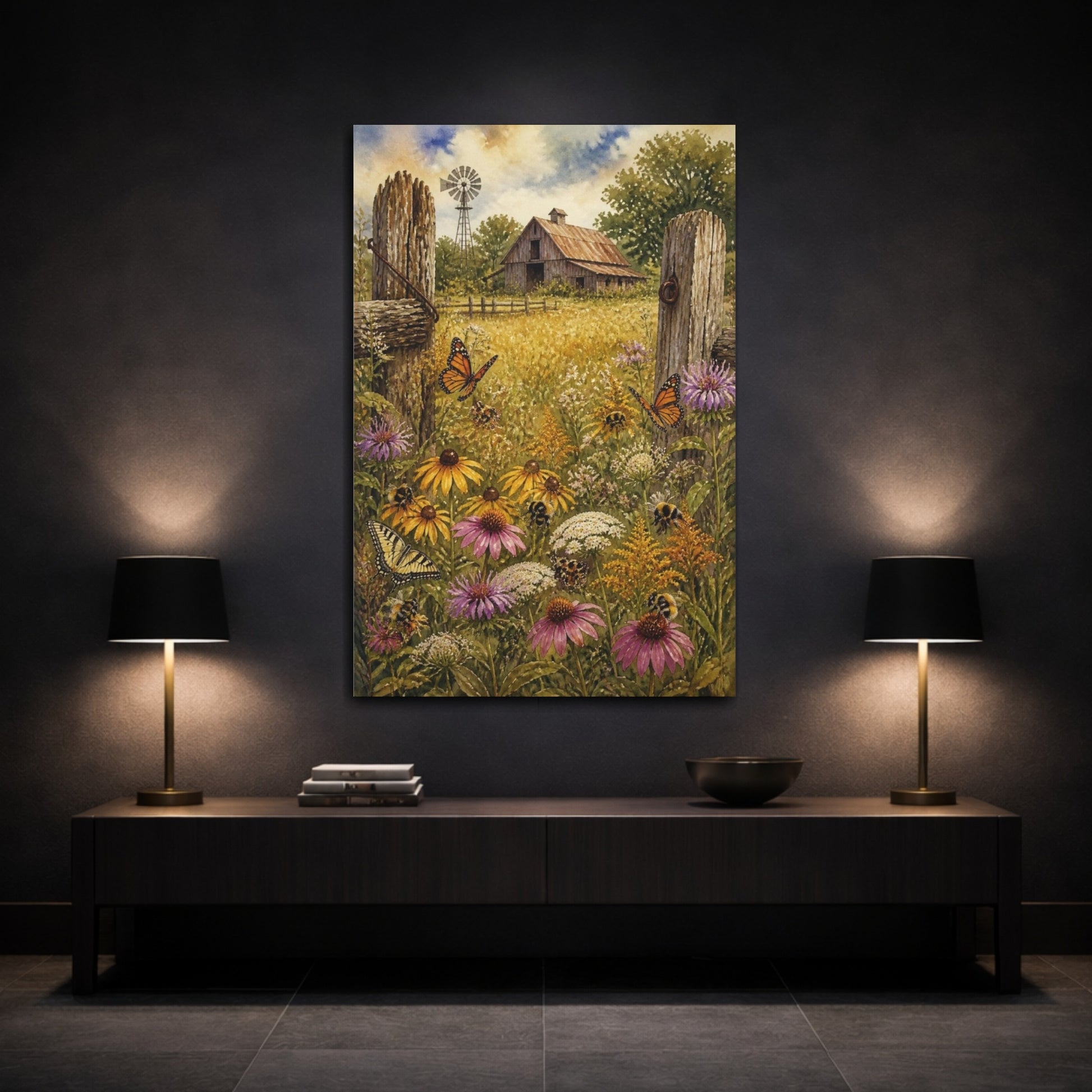 Mockup 3. Rustic Wildflower Meadow shown as canvas print