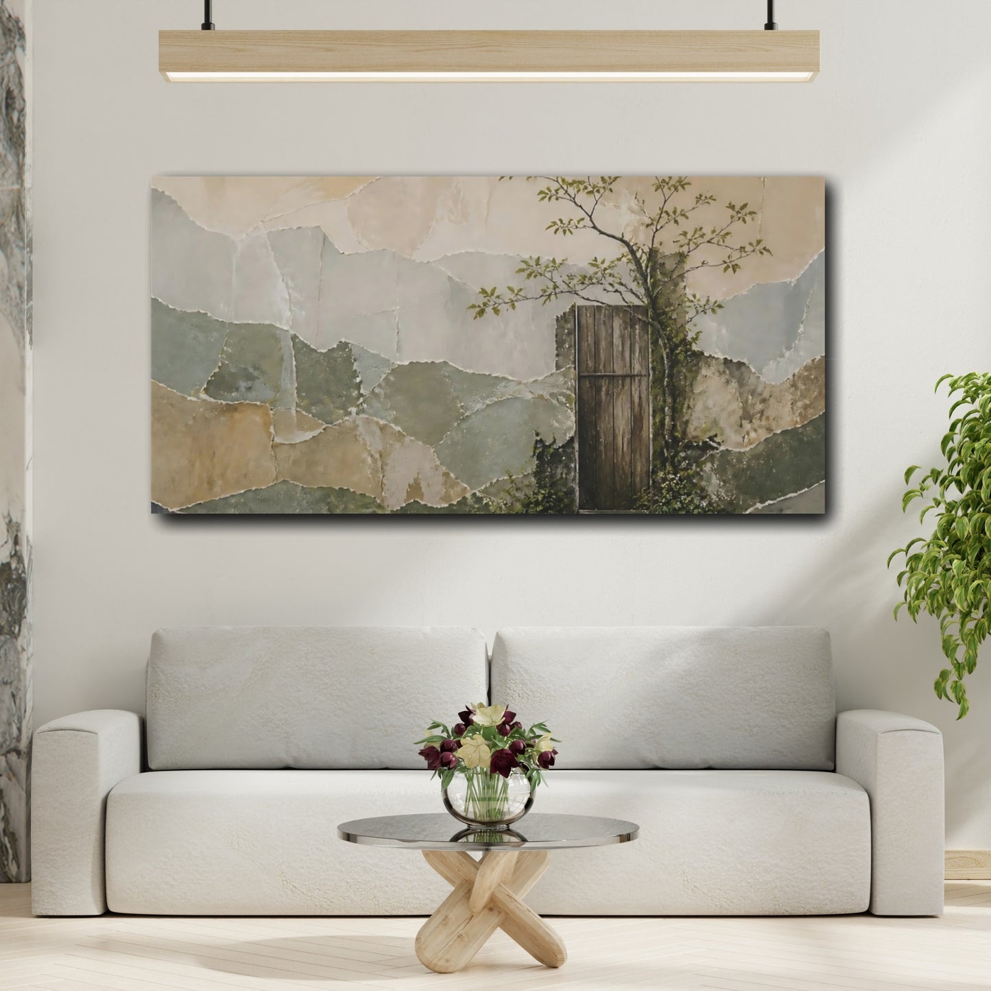 Mockup 2. Rustic Wooden Door & Tree shown as canvas print