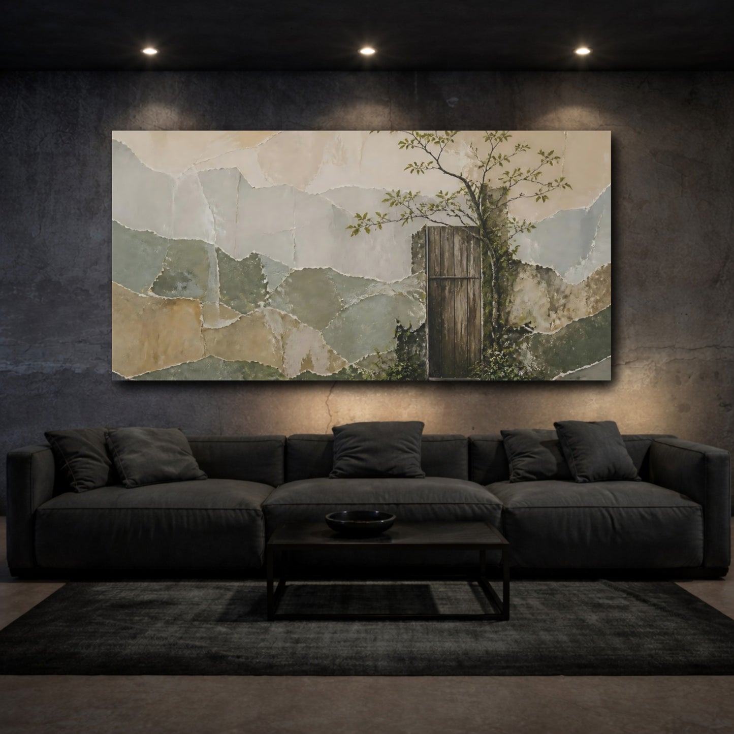 Mockup 3. Rustic Wooden Door & Tree shown as canvas print