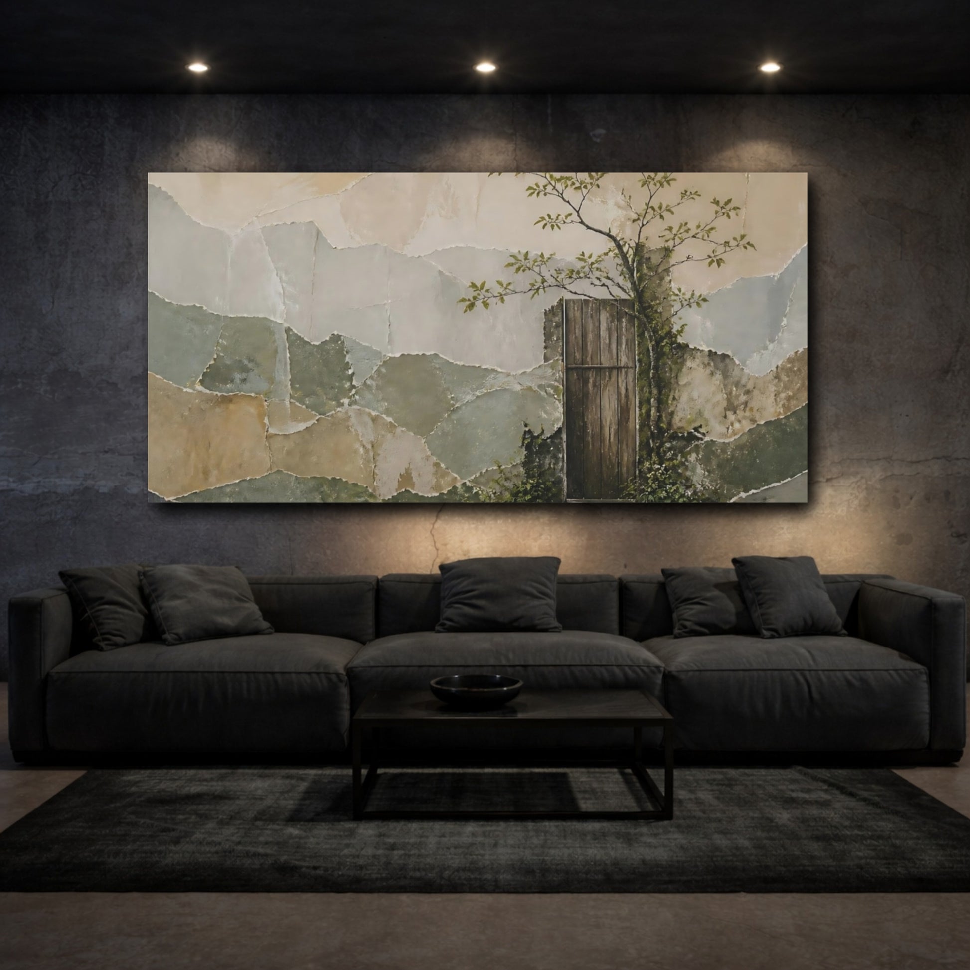 Mockup 3. Rustic Wooden Door & Tree shown as canvas print