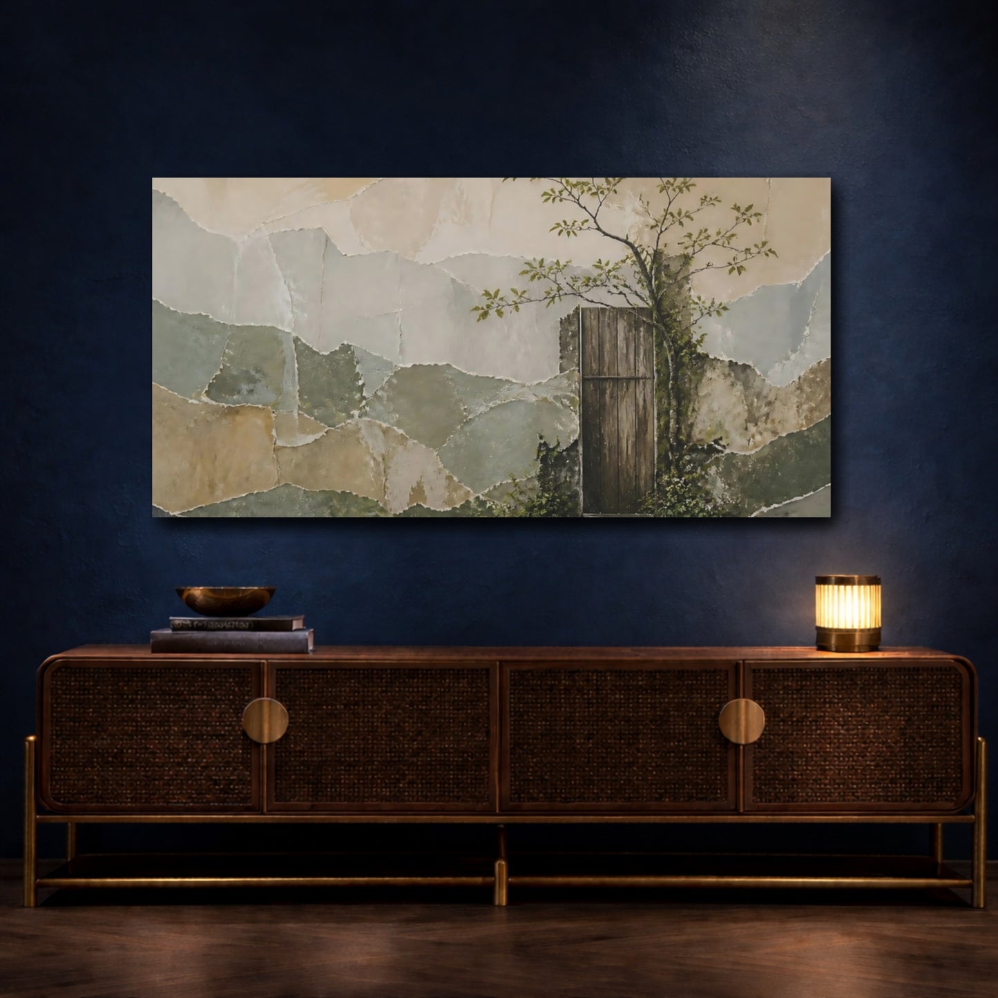 Mockup 4. Rustic Wooden Door & Tree shown as canvas print
