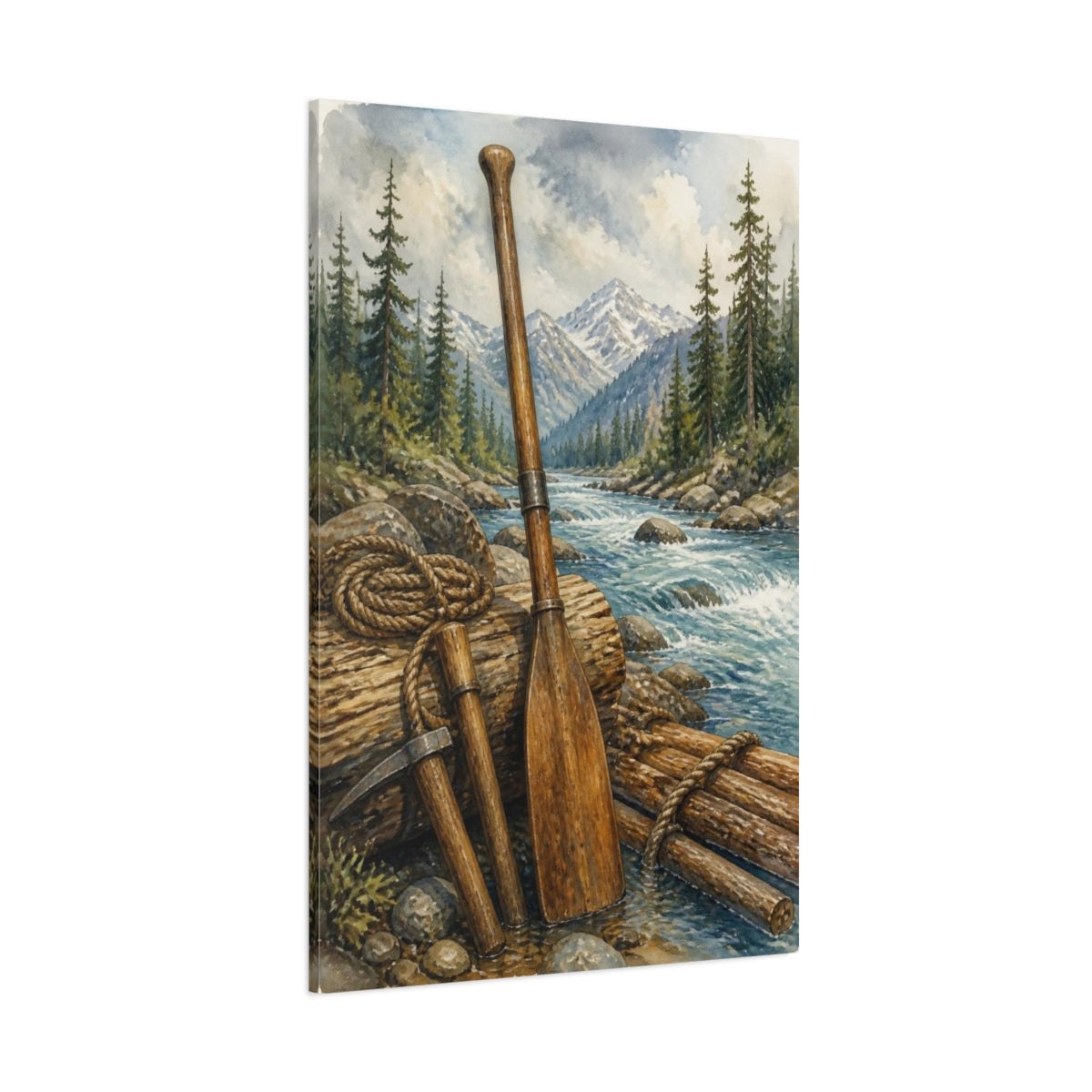 Side Mockup 1. Rustic Wooden Oar shown as canvas print