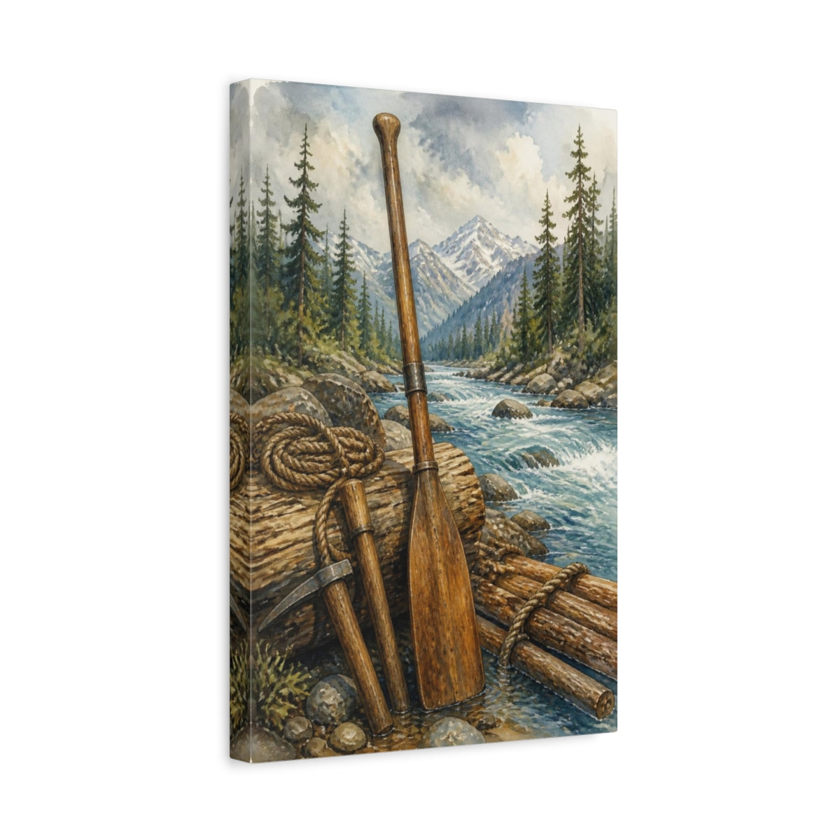 Side Mockup 4. Rustic Wooden Oar shown as canvas print