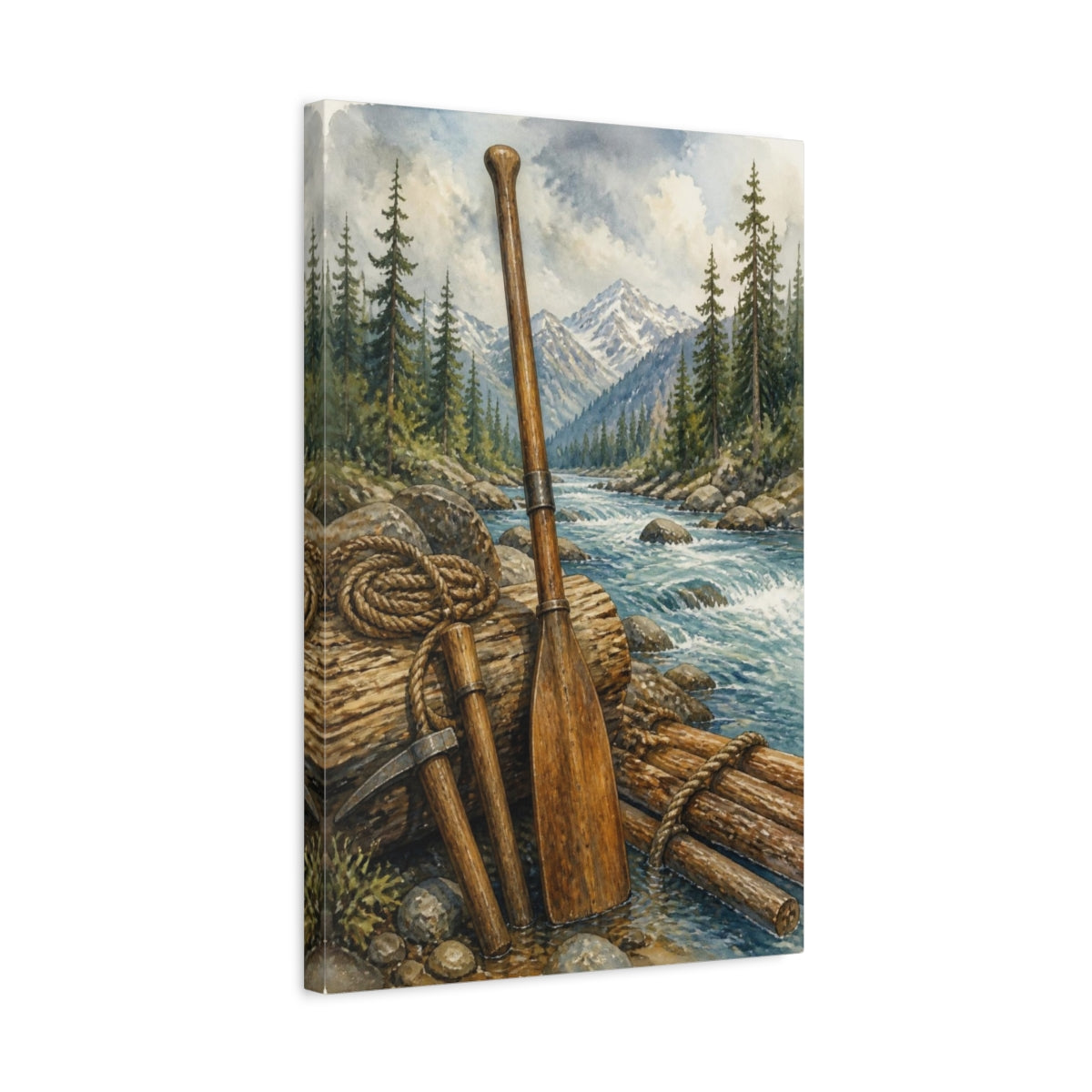 Side Mockup 3. Rustic Wooden Oar shown as canvas print