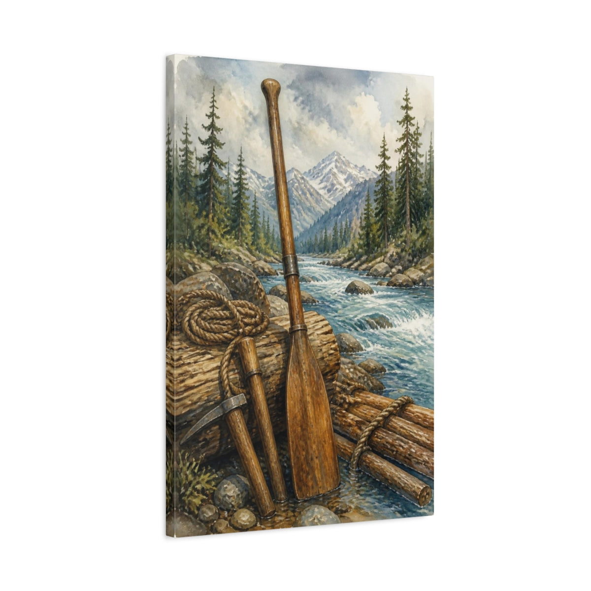 Side Mockup 2. Rustic Wooden Oar shown as canvas print