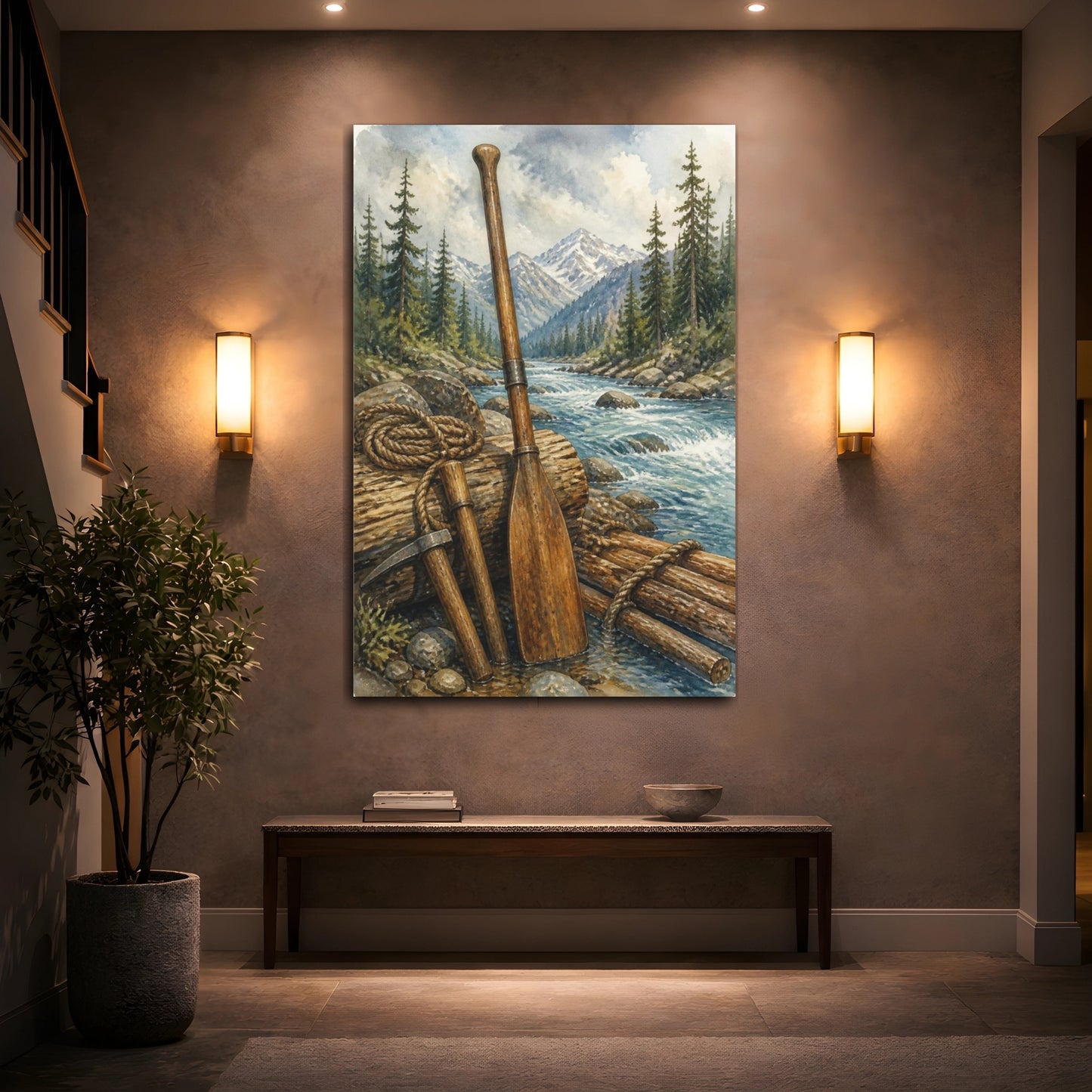 Mockup 2. Rustic Wooden Oar shown as canvas print