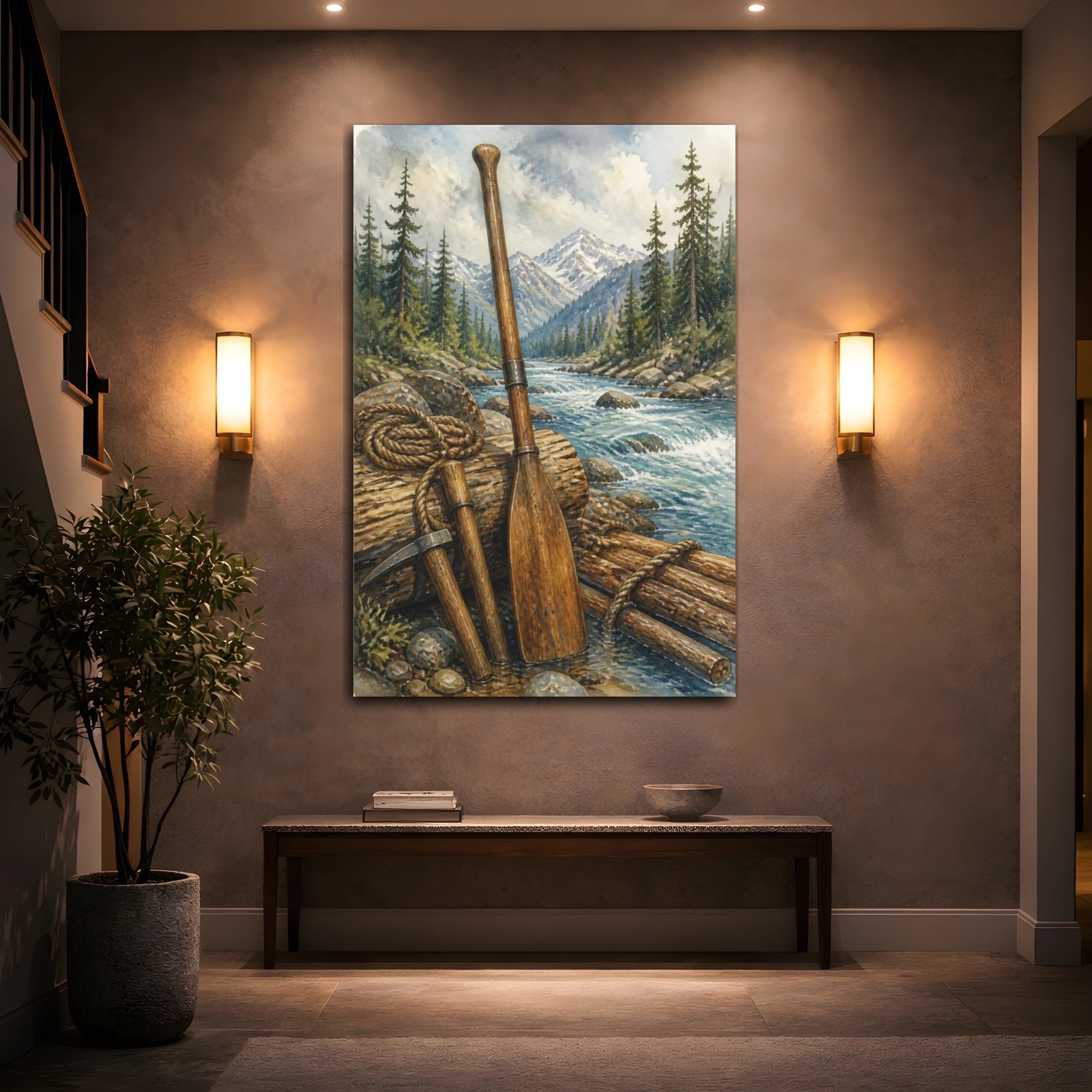 Mockup 2. Rustic Wooden Oar shown as canvas print