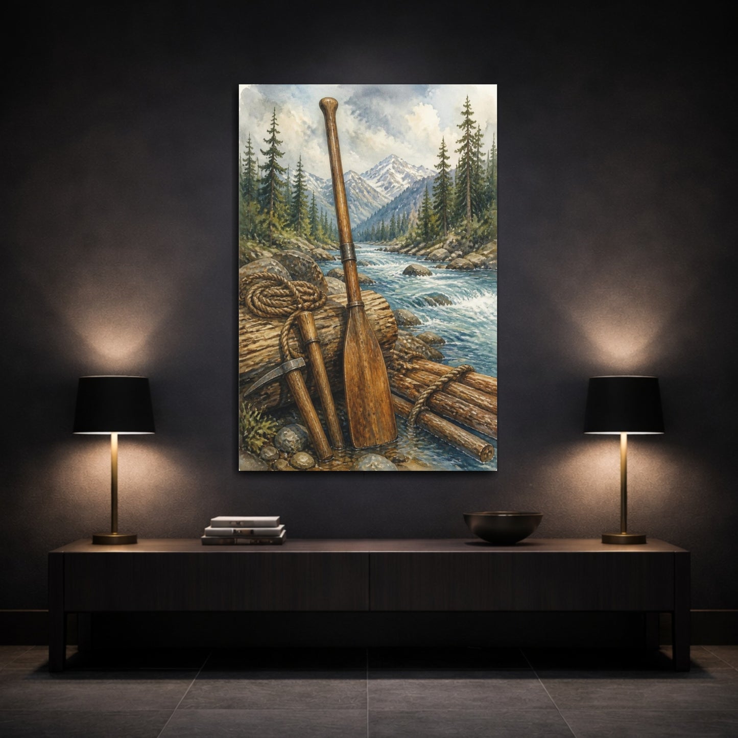Mockup 3. Rustic Wooden Oar shown as canvas print