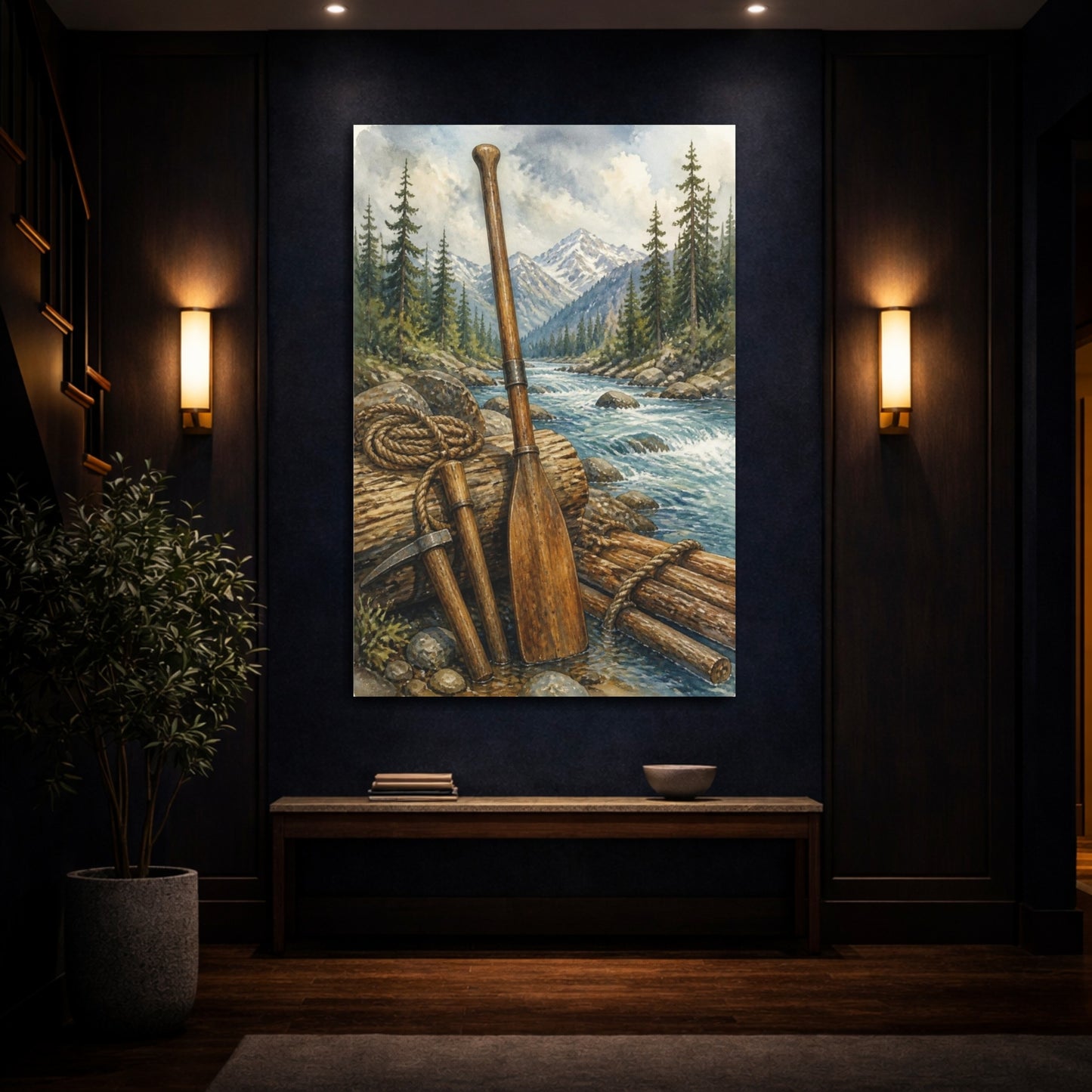 Mockup 4. Rustic Wooden Oar shown as canvas print