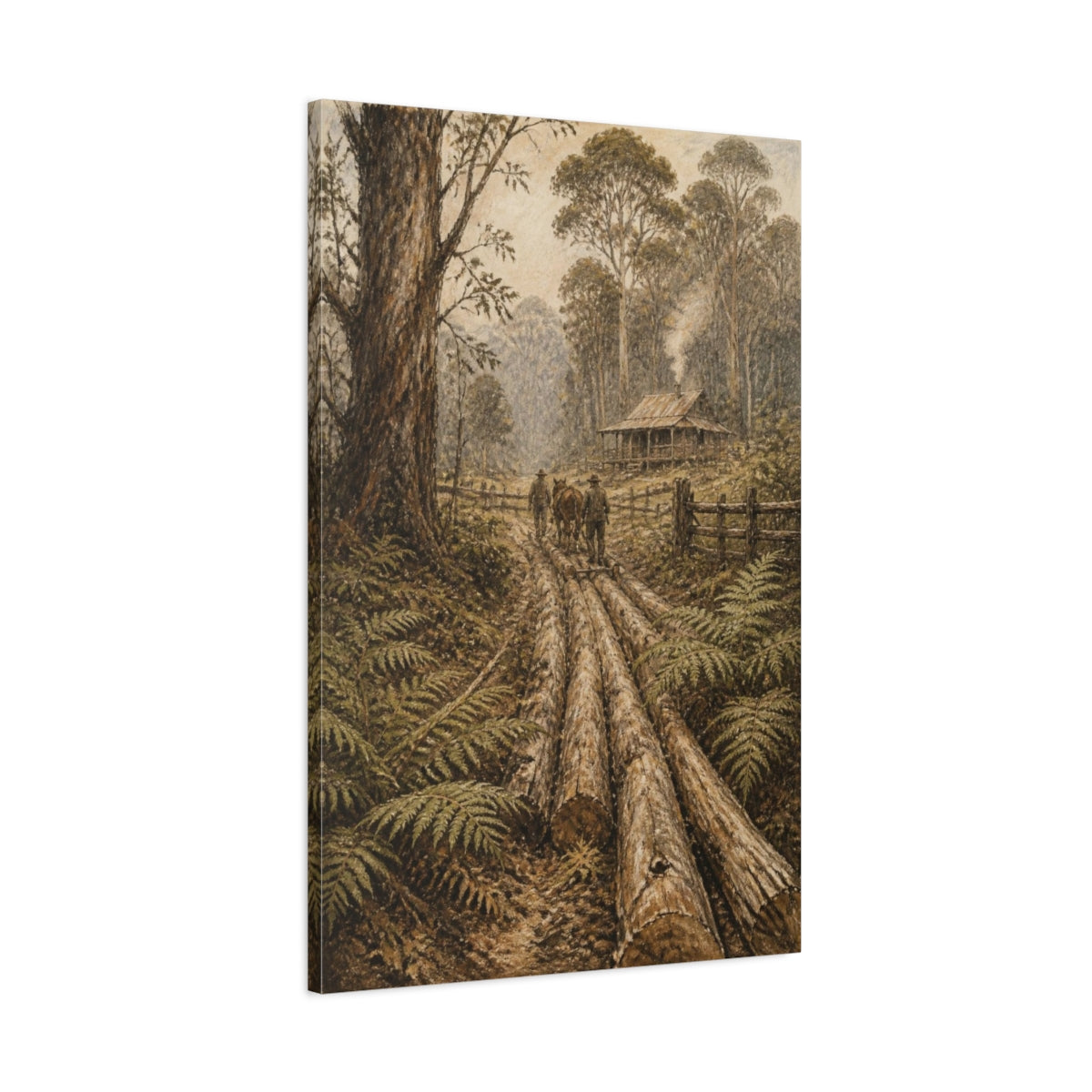 Main Mockup. Rustic Woodland Log Path shown as canvas print