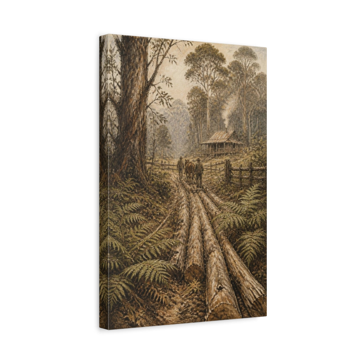 Side Mockup 4. Rustic Woodland Log Path shown as canvas print