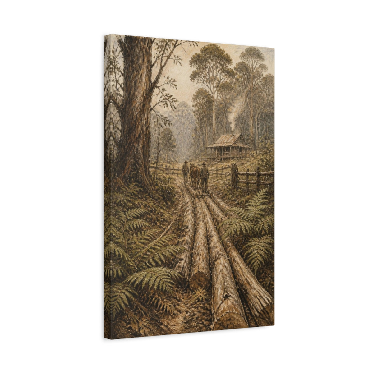 Side Mockup 3. Rustic Woodland Log Path shown as canvas print