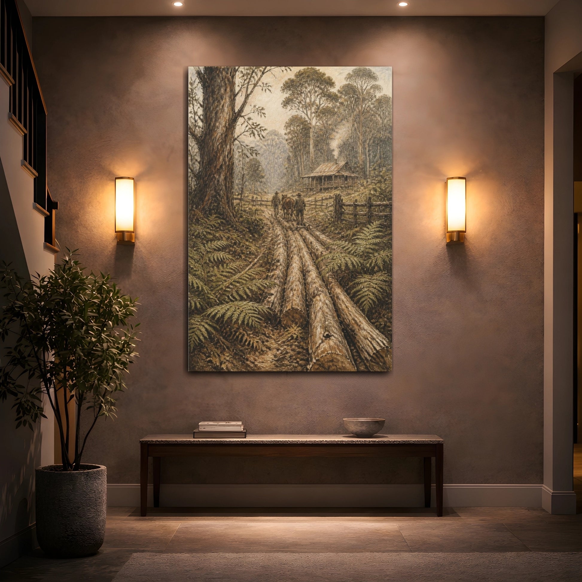 Mockup 2. Rustic Woodland Log Path shown as canvas print