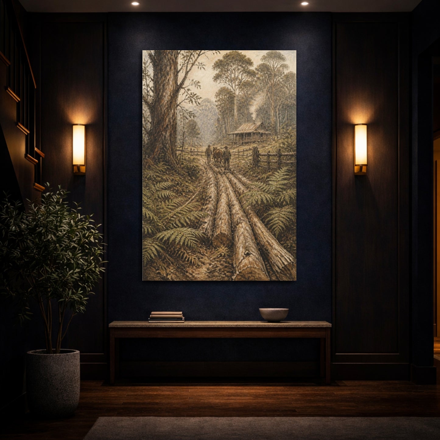 Mockup 4. Rustic Woodland Log Path shown as canvas print