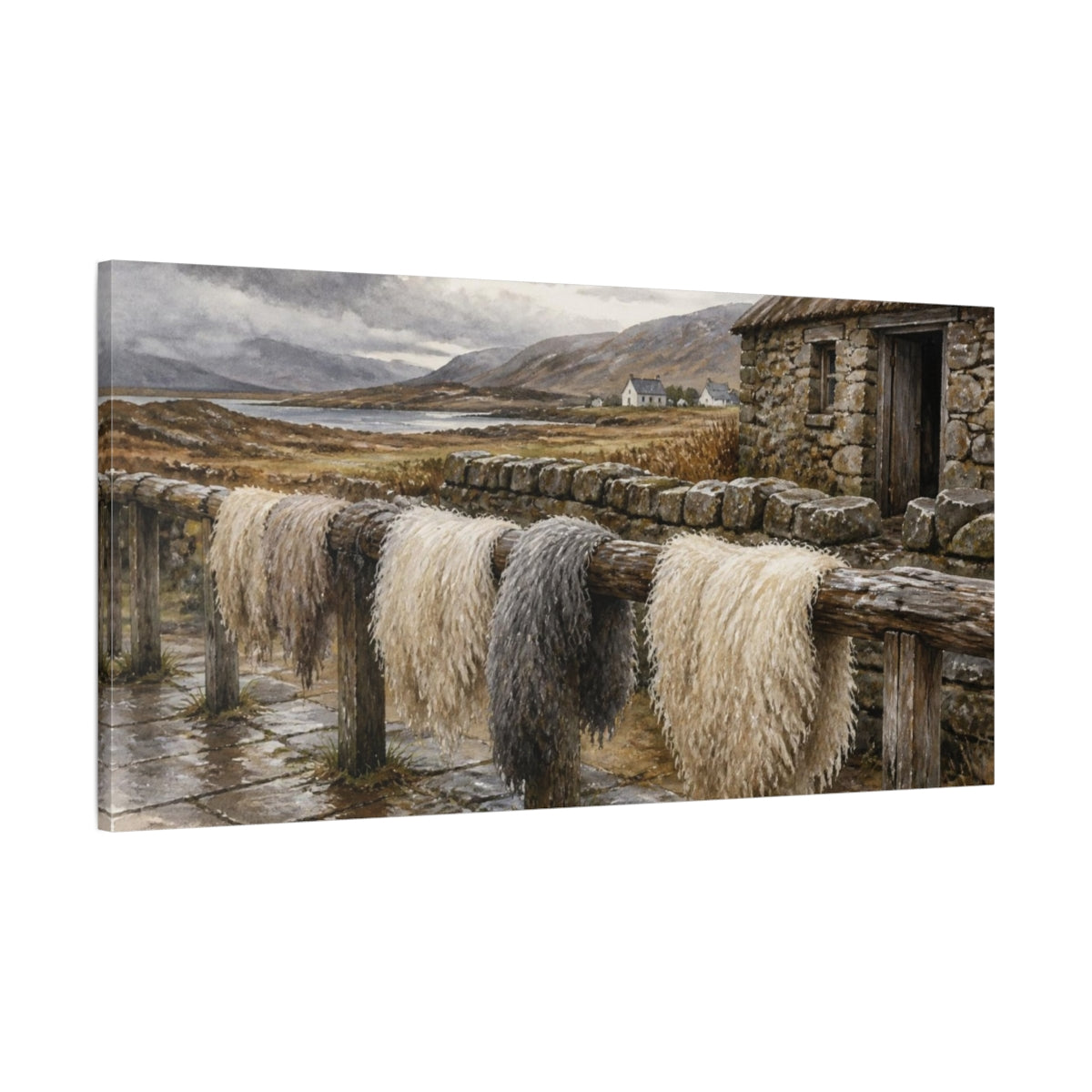 Main Mockup. Rustic Wool On Rail shown as canvas print
