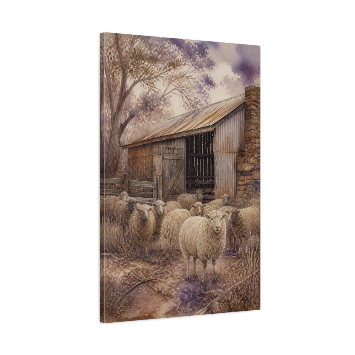 Main Mockup. Rustic Woolly Sheep shown as canvas print