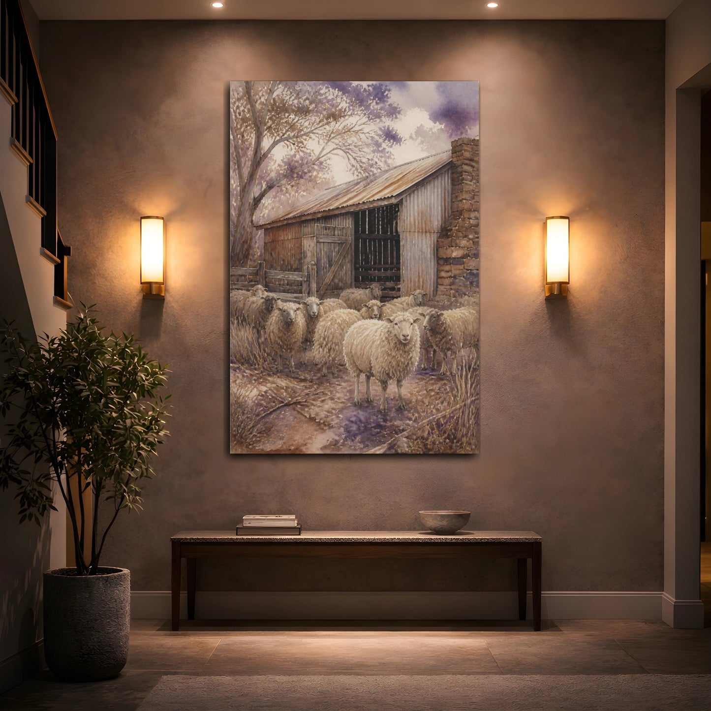 Mockup 2. Rustic Woolly Sheep shown as canvas print